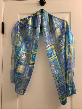 Blue and Yellow Geometric Sheer Curtain Panel - Lightweight Window Drape